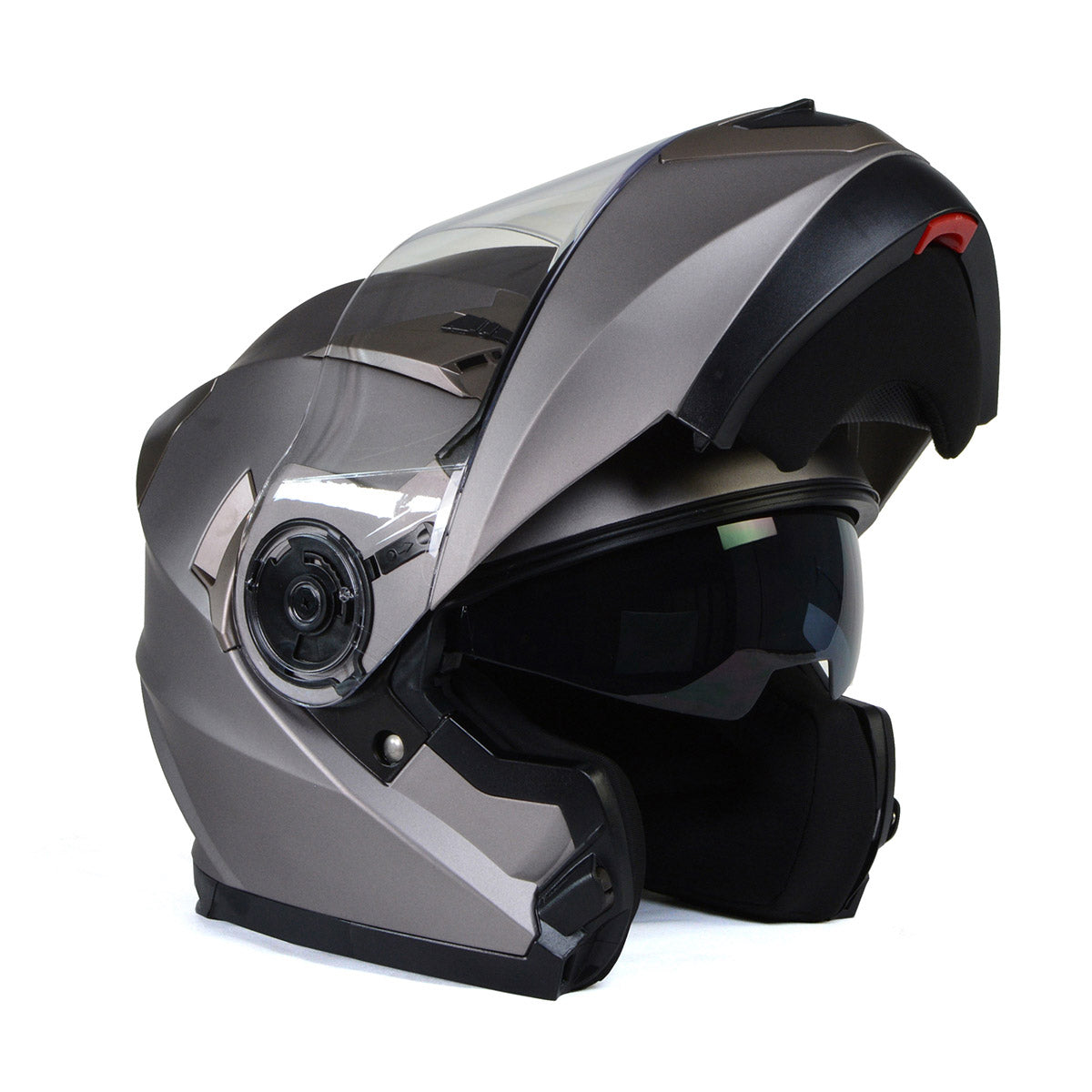 Milwaukee Helmets MPH9808DOT Ionized Silver Advanced Motorcycle Modular Helmet Biker w/ Drop Down Visor