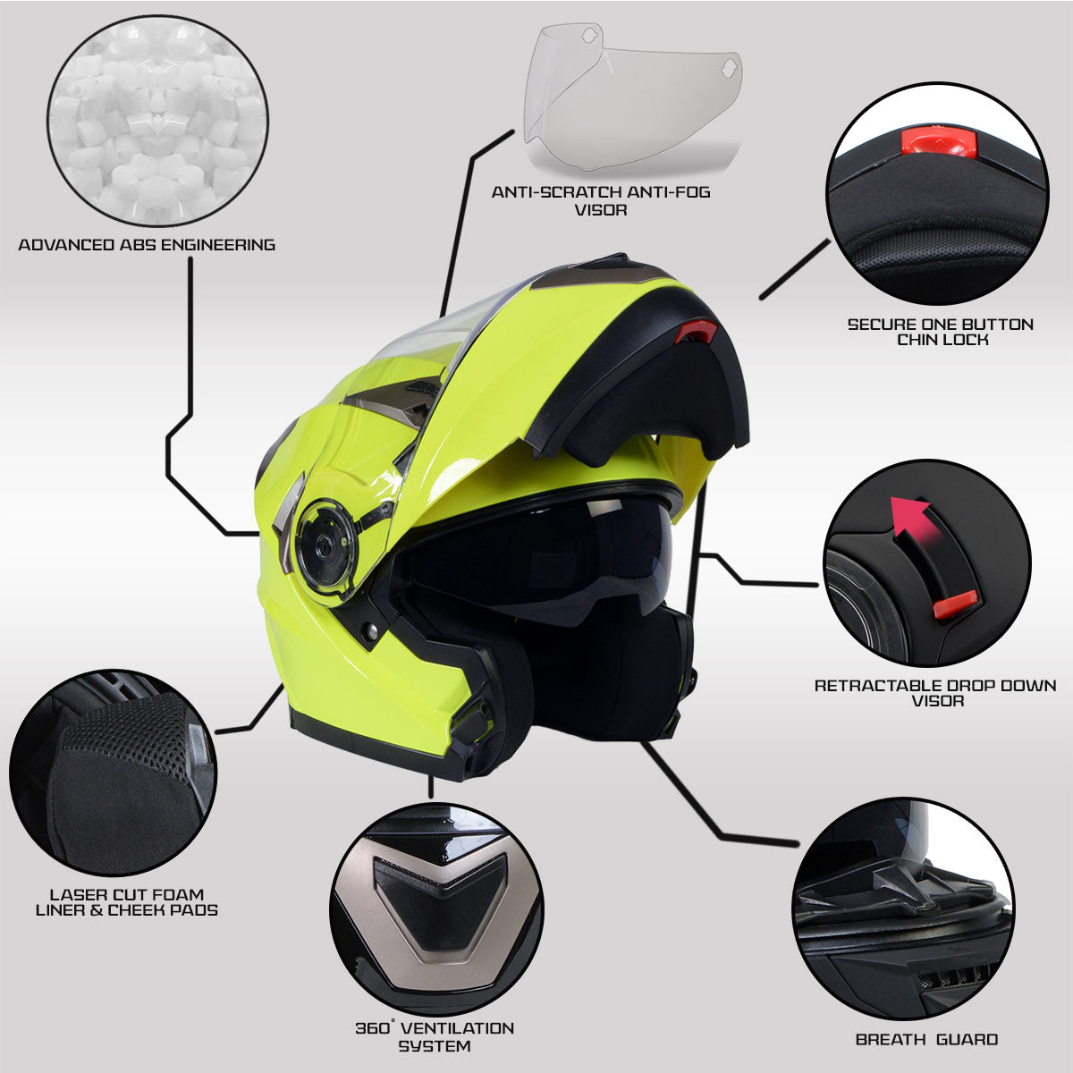 cutting foam out of motorcycle helmet Milwaukee Helmets MPH9809DOT Ionized Neon Yellow Advanced Motorcycle Modular Helmet Biker w/ Drop Down Visor