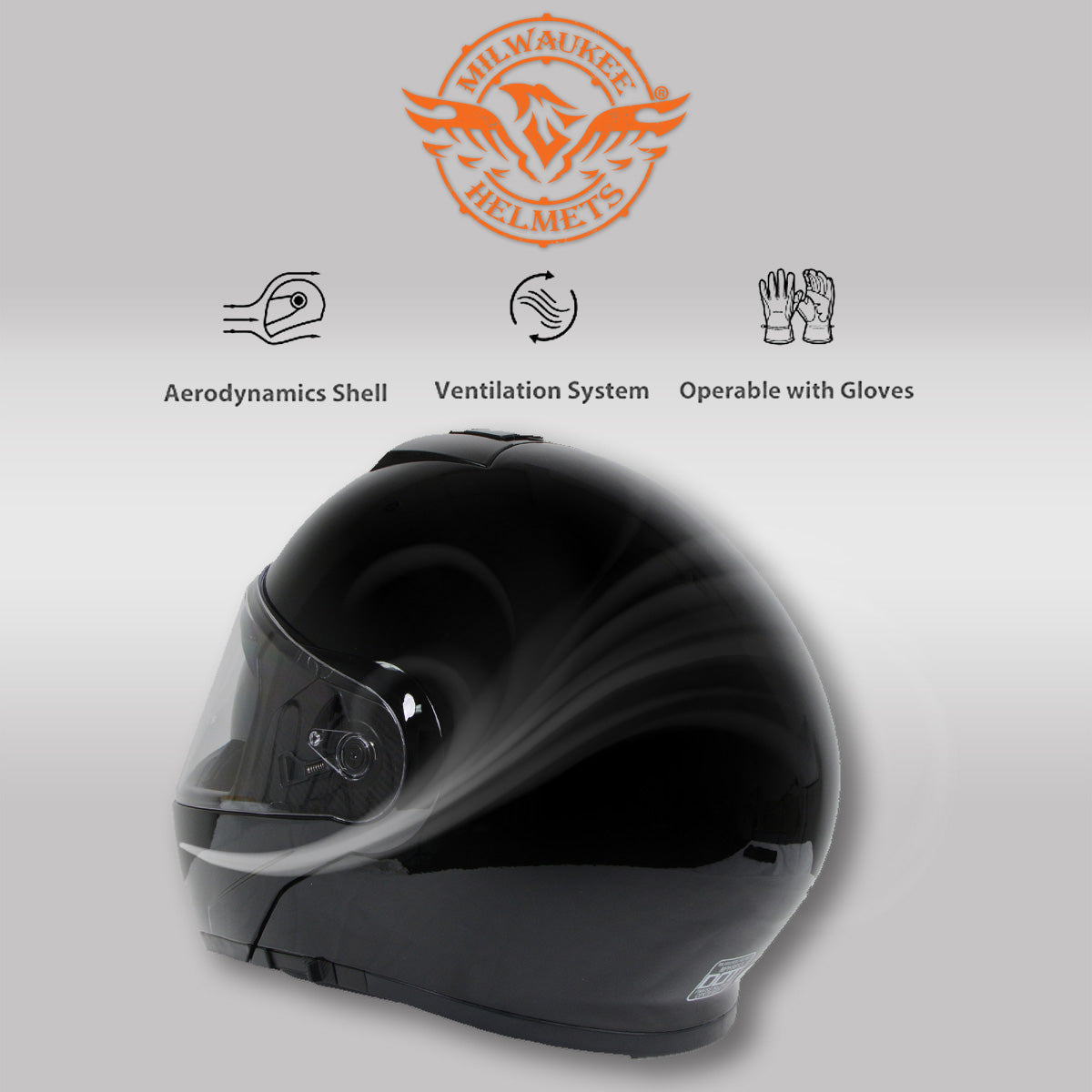 Milwaukee Helmets Gloss Black Menace Advanced Motorcycle Modular Helmet w/Drop Down Visor DOT Approved MPH9813DOT