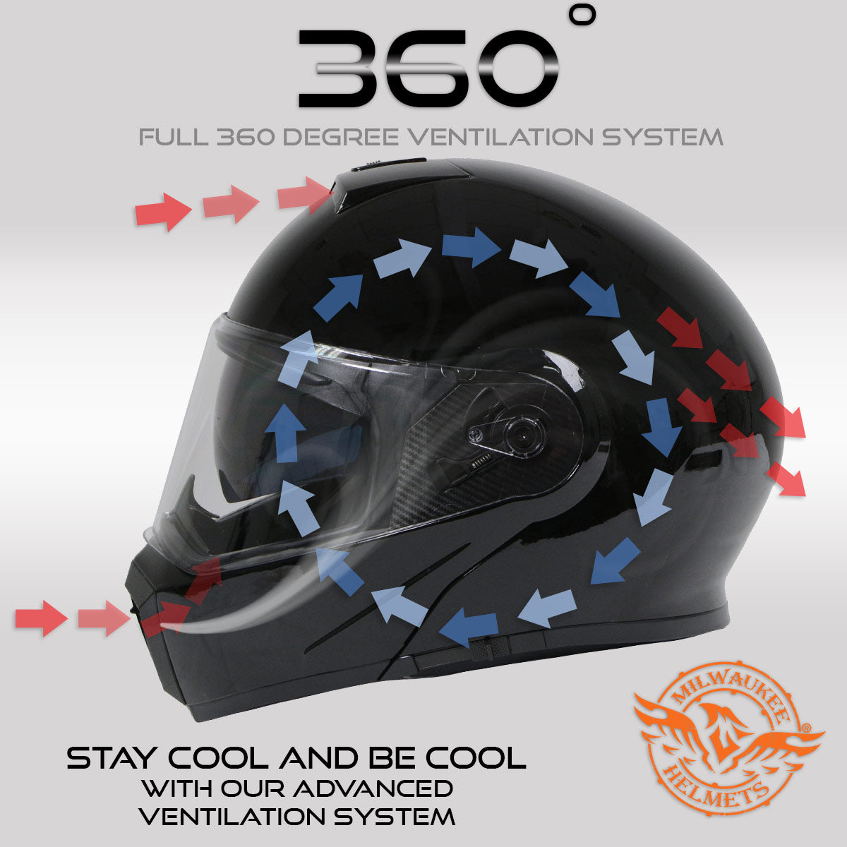 Milwaukee Helmets Gloss Black Menace Advanced Motorcycle Modular Helmet w/Drop Down Visor DOT Approved MPH9813DOT