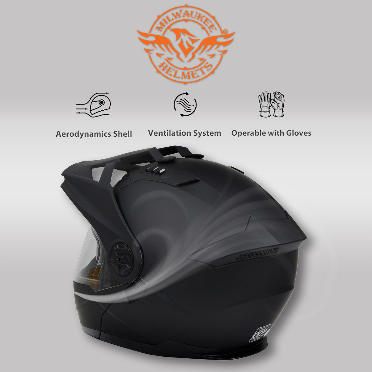 flat black icon helmet Milwaukee Helmets MPH9820DOT Flat Black Ominous Dual Sport Advanced – Milwaukee Leather