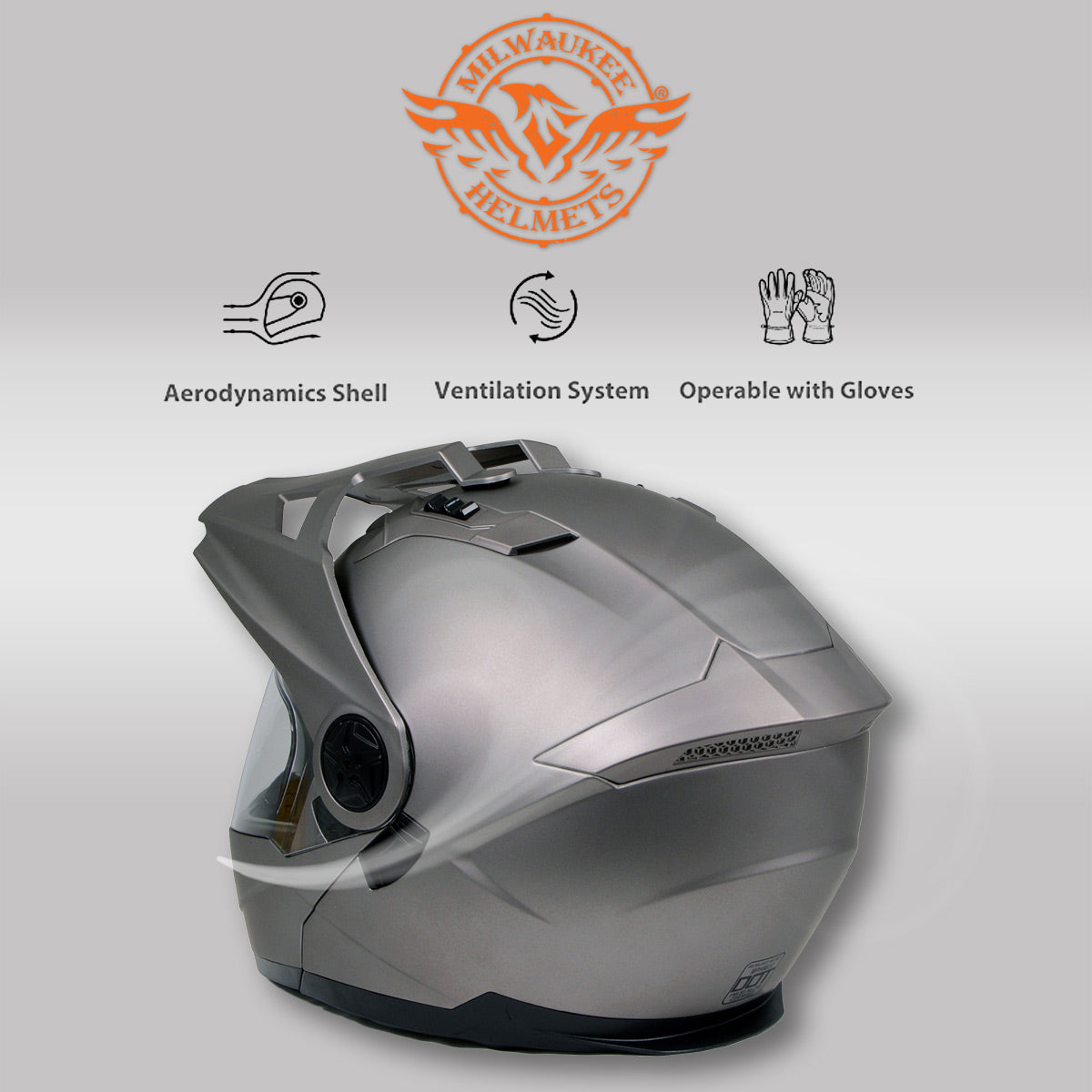 Milwaukee Helmets Silver Ominous Dual Sport Advanced Motorcycle Modular Helmet Biker DOT Approved MPH9822DOT