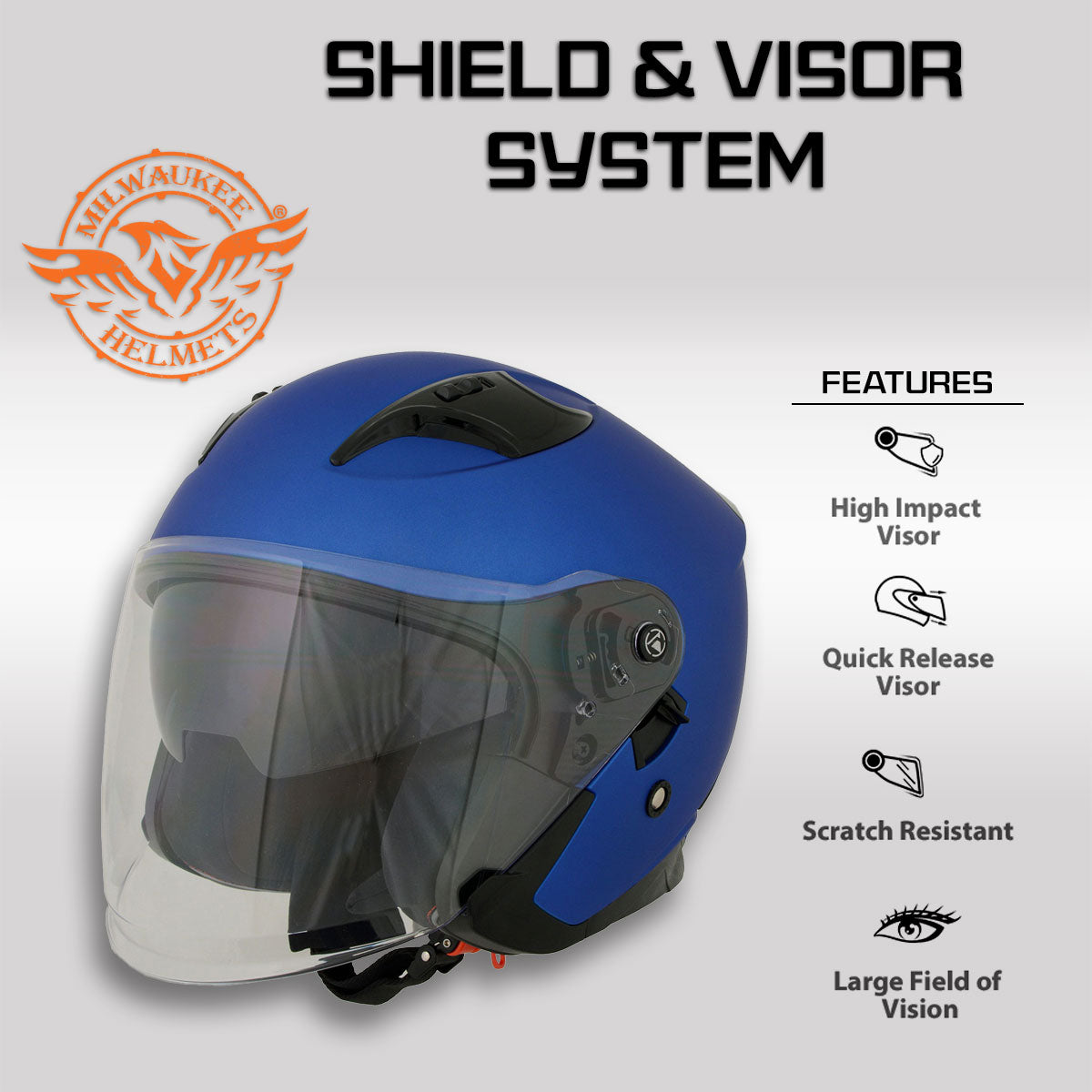 Milwaukee Helmets MPH9825DOT Shift Open Face 3/4 Blue Helmet Biker w/ – Milwaukee Leather Milwaukee Helmets MPH9825DOT Shift Open Face 3/4 Blue Helmet Biker w/ – Milwaukee Leather