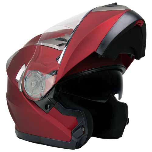 Milwaukee Helmets MPH9826DOT 'Ionized' Flat Red Advanced Motorcycle Modular Helmet w/ Drop Down Visor