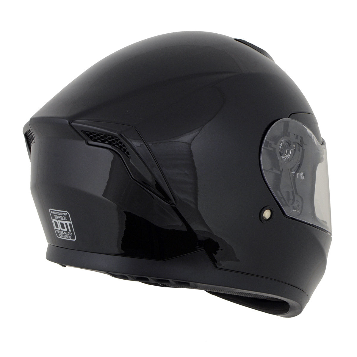 Milwaukee Helmets MPH9836DOT 'Sweeper' Gloss Black Advanced Motorcycle Full Face Helmet for Men and Women Biker w/ Drop Down Visor