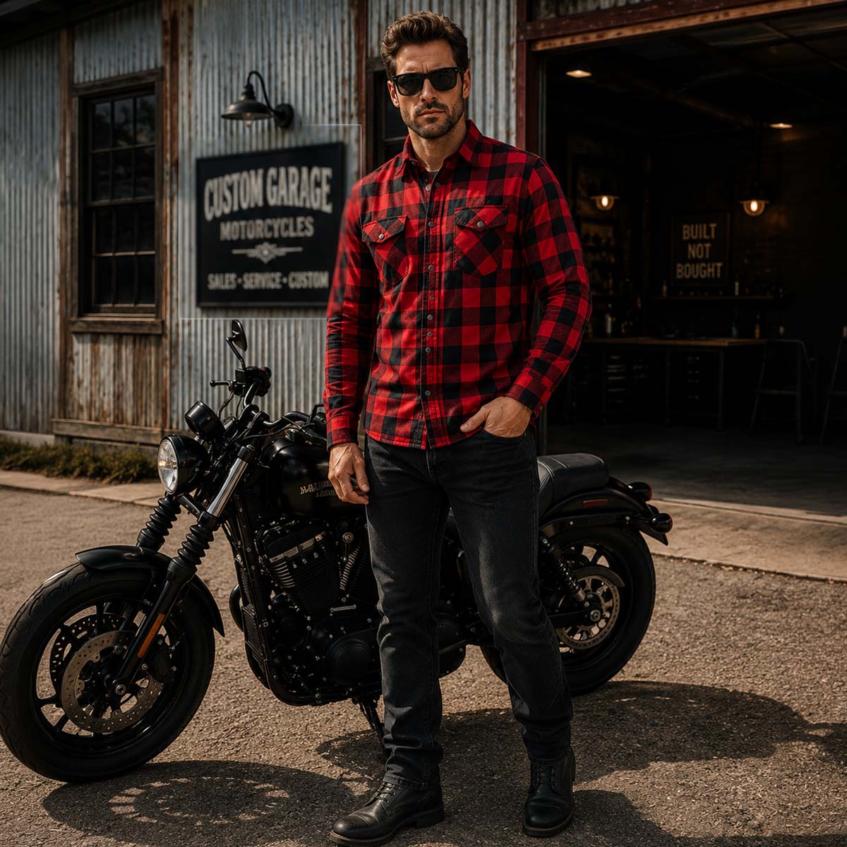 Milwaukee Leather MPM1631 Men's Plaid Flannel Biker Shirt with CE Approved Armor - Reinforced w/ Aramid Fiber