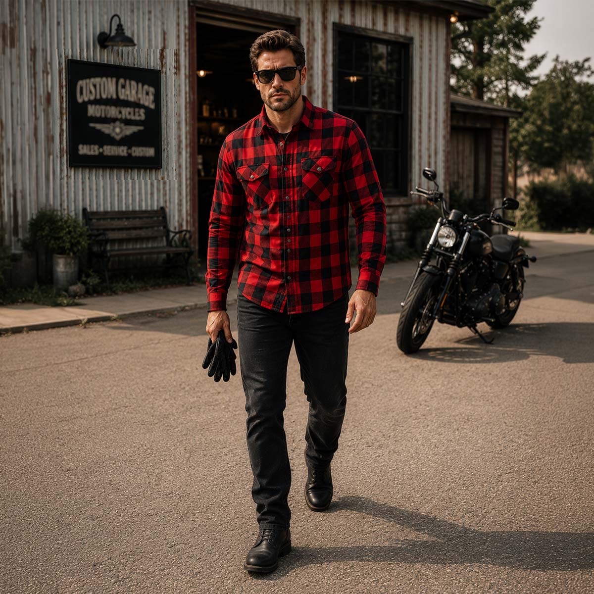 Milwaukee Leather MPM1631 Men's Plaid Flannel Biker Shirt with CE Approved Armor - Reinforced w/ Aramid Fiber
