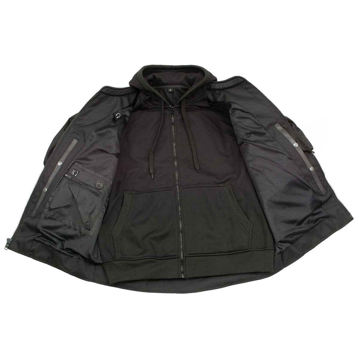 Milwaukee Leather Men's Requiem Mesh and 1300D Nylon Motorcycle Jacket with CE Armor, Removable Hoodie - MPM17018