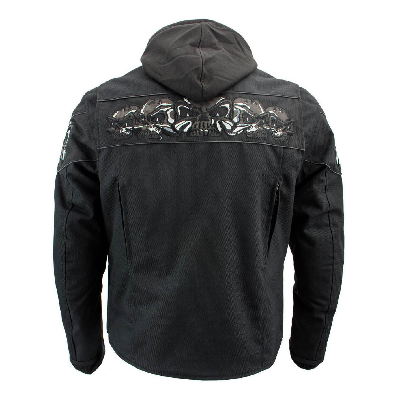 Milwaukee Leather Men's Vengeance Black Armored Textile Motorcycle Jacket with Skull Embroidery - MPM17019