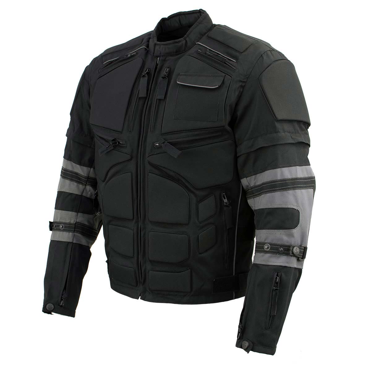 Milwaukee Leather Men's Morph Black/Grey Textile Motorcycle Jacket w/ CE Armor, Removable Sleeves - MPM17026