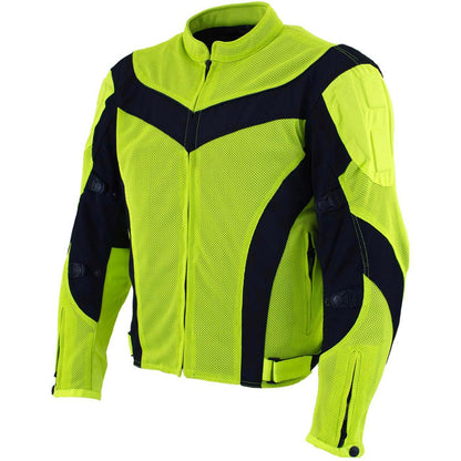 Milwaukee Leather Men's Invasion Black/Neon Textile Motorcycle Jacket w/ CE Armor - MPM17028