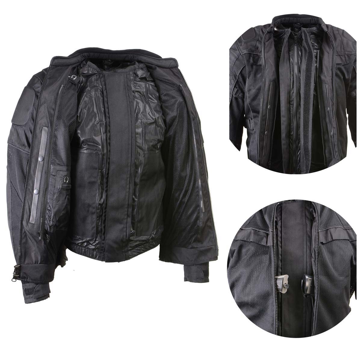 Milwaukee Leather Men's Shadow Black Textile Motorcycle Jacket w/ CE Armor - MPM17030