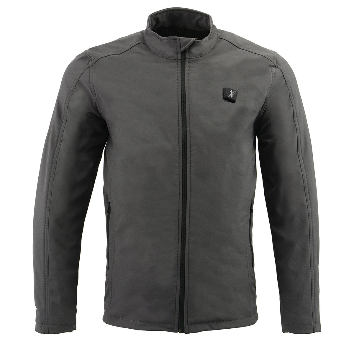 Nexgen Heat MPM1762SET Men’s Grey Soft Shell Heated Jacket - Standup Collar - for Winter Cold Weather Riding Outdoors