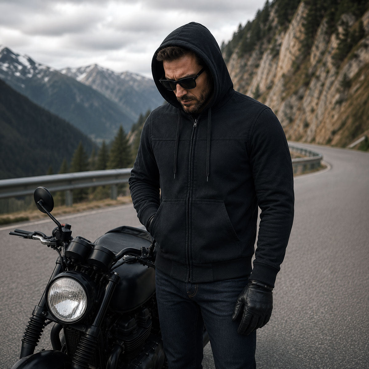 Milwaukee Leather Men's Black Streetguard Riding Hoodie - Aramid Reinforced with CE Shoulder and Elbow Armor - MPM1788