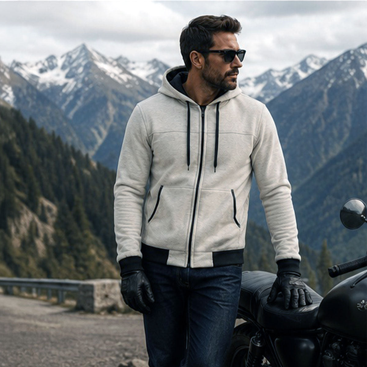 Milwaukee Leather Men's Silver Streetguard Riding Hoodie - Aramid Reinforced with CE Shoulder and Elbow Armor - MPM1788