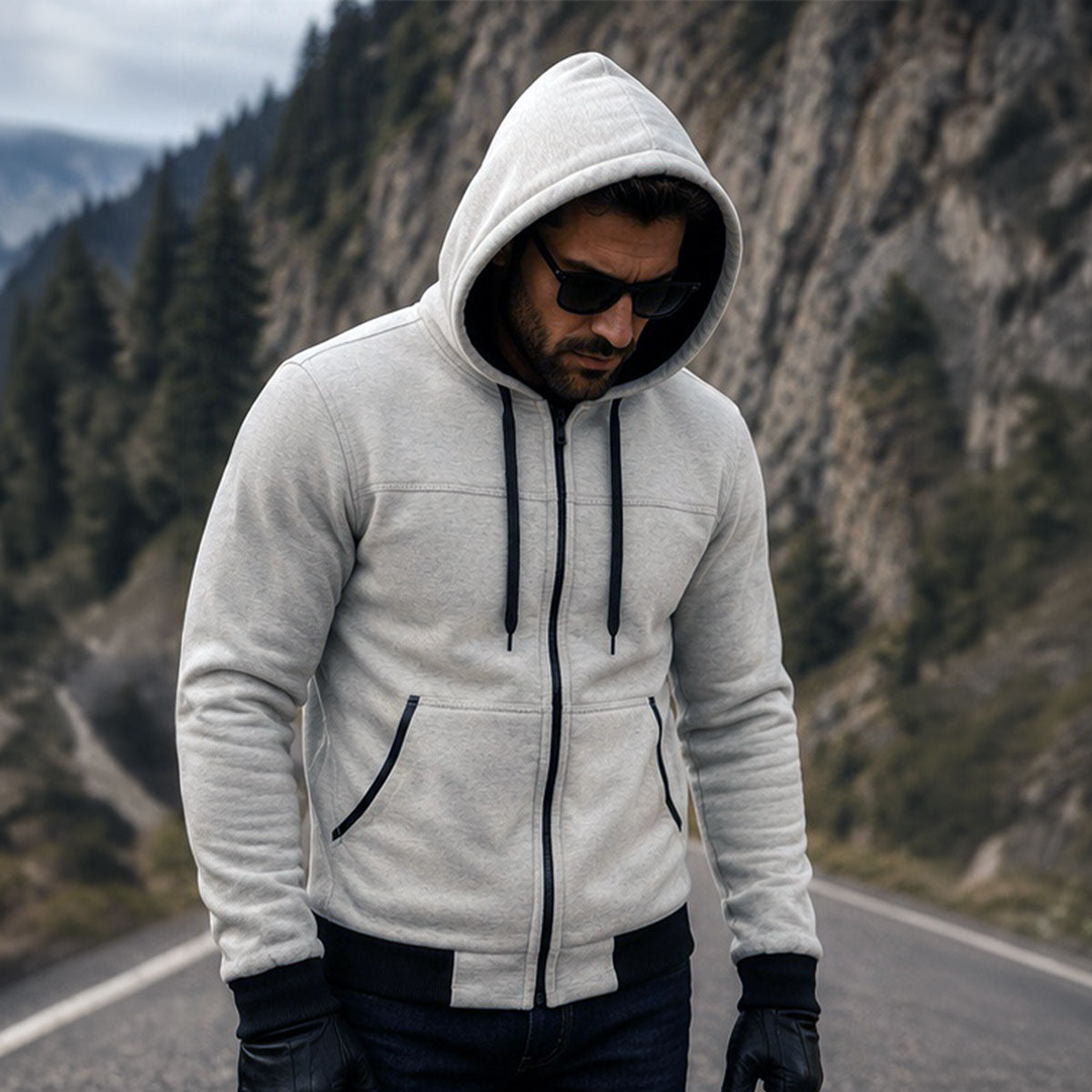 Milwaukee Leather Men's Silver Streetguard Riding Hoodie - Aramid Reinforced with CE Shoulder and Elbow Armor - MPM1788