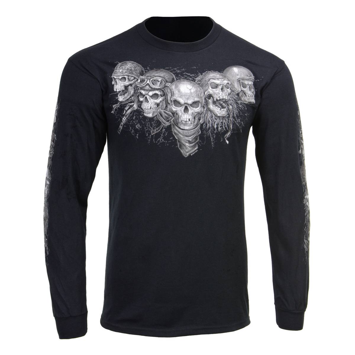 Milwaukee Leather MPMH117008 Men’s ‘Five Skulls’ Long Sleeve Black T-Shirt - X-Large