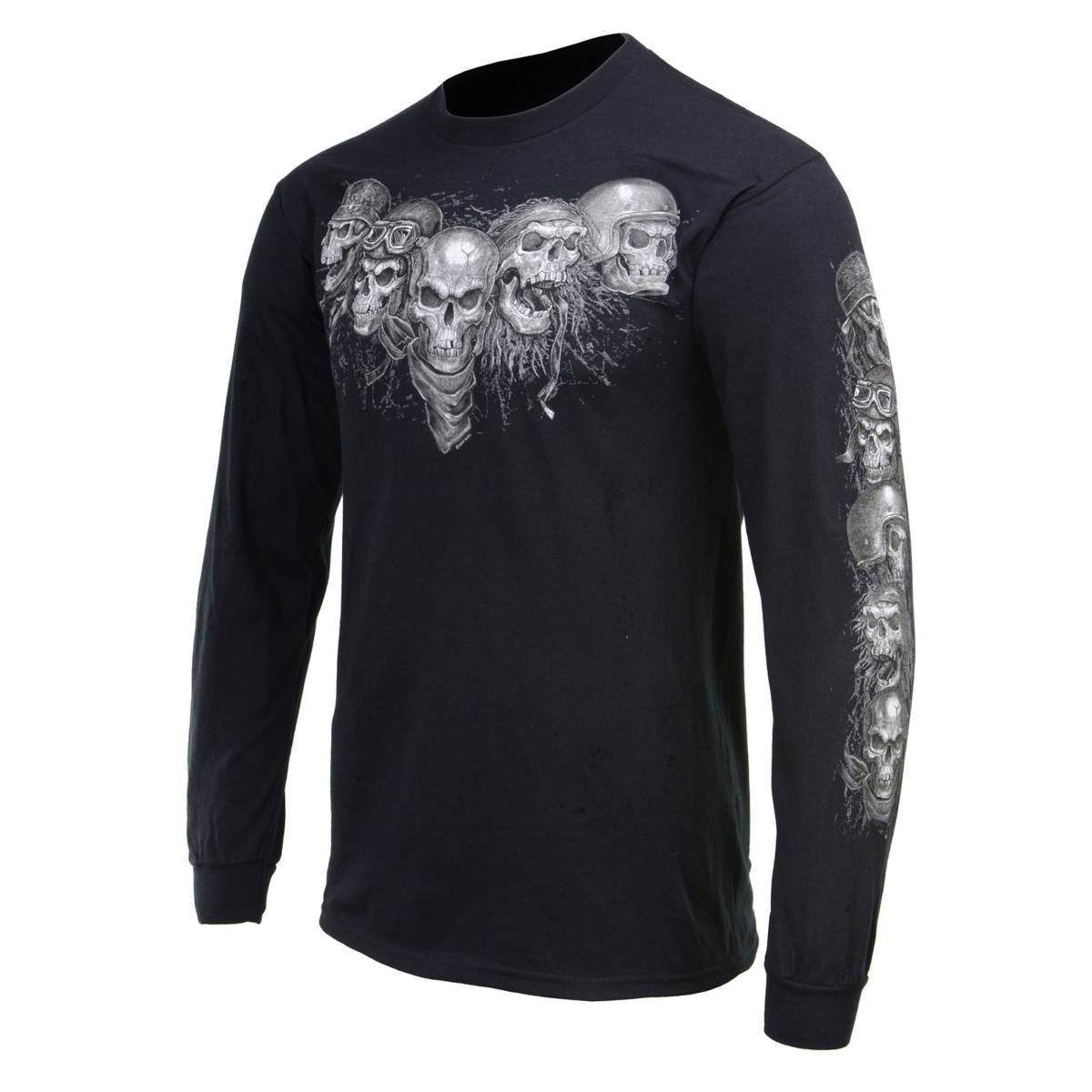 Milwaukee Leather MPMH117008 Men’s ‘Five Skulls’ Long Sleeve Black T-Shirt - 3X-Large