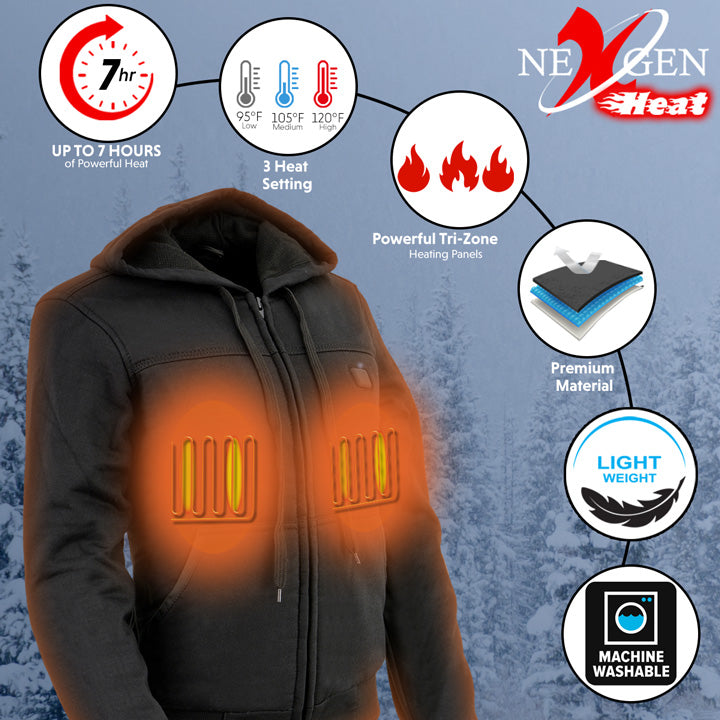 Nexgen Heat Women's Heated Hoodie Jacket - MPL2713SET Black - 3 Level, Motorcycle Riding, Winter Ready, Outdoors Use