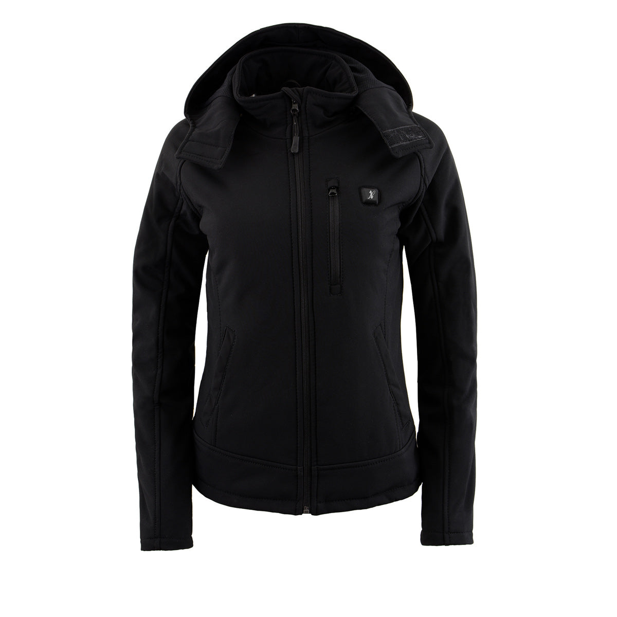 Nexgen Heat MPL2767SET Women's Black Soft Shell Heated Jacket with Detachable Hood (Included Rechargeable 10000mAh Battery)