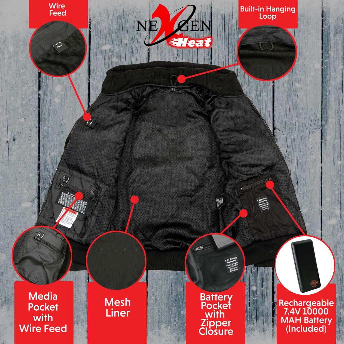 Nexgen Heat Women's Heated Hoodie Jacket - MPL2713SET Black - 3 Level, Motorcycle Riding, Winter Ready, Outdoors Use