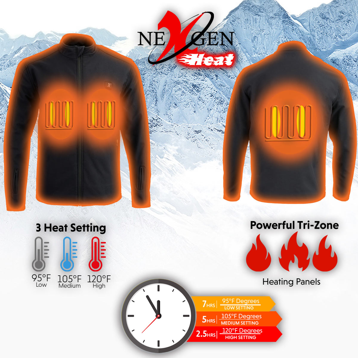 Nexgen Heat NXM1762SET Men’s Soft Shell Heated Jacket - Black Standup Collar Jacket for Winter with Battery Pack