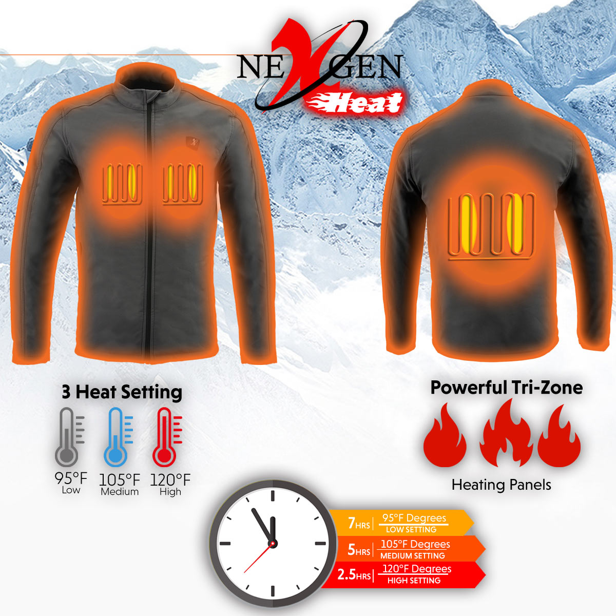 Nexgen Heat MPM1762SET Men’s Grey Soft Shell Heated Jacket - Standup Collar - for Winter Cold Weather Riding Outdoors