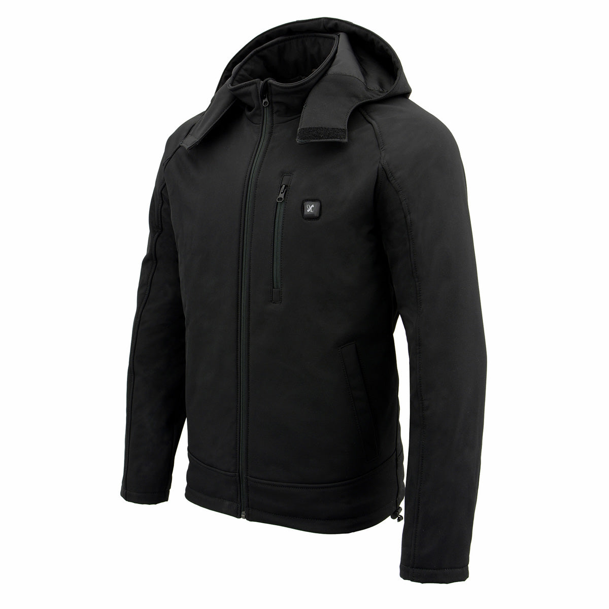 NexGen NXM1767SET Men's 'Ruffled' Black 'Heated' Soft-Shell Hooded Jacket (Rechargeable Battery Pack Included)