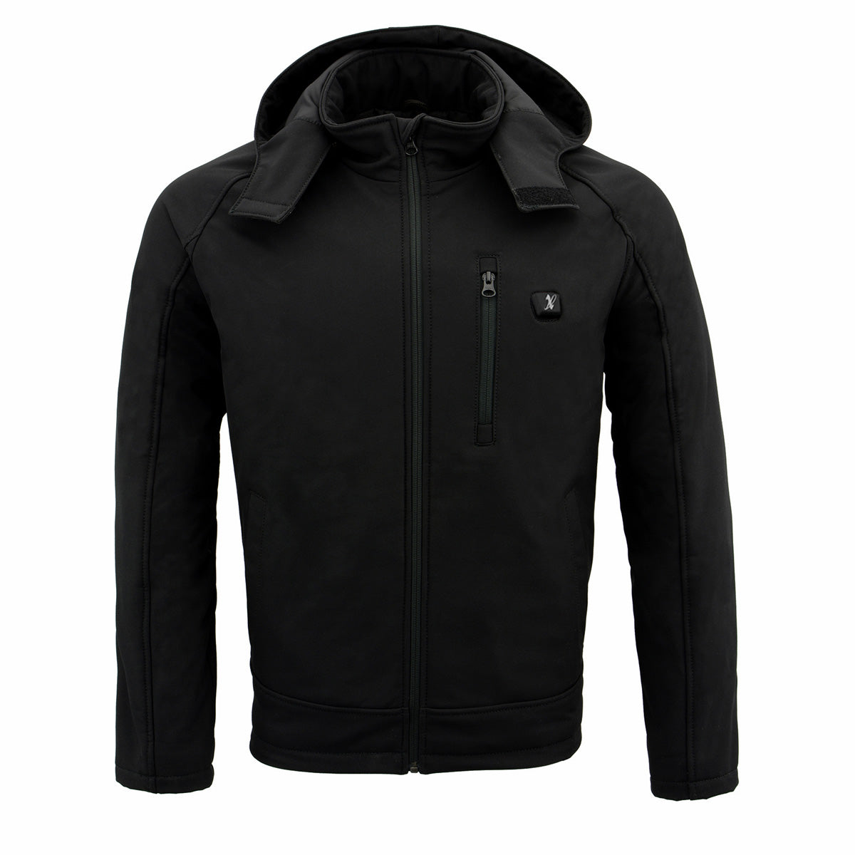 NexGen NXM1767SET Men's 'Ruffled' Black 'Heated' Soft-Shell Hooded Jacket (Rechargeable Battery Pack Included)