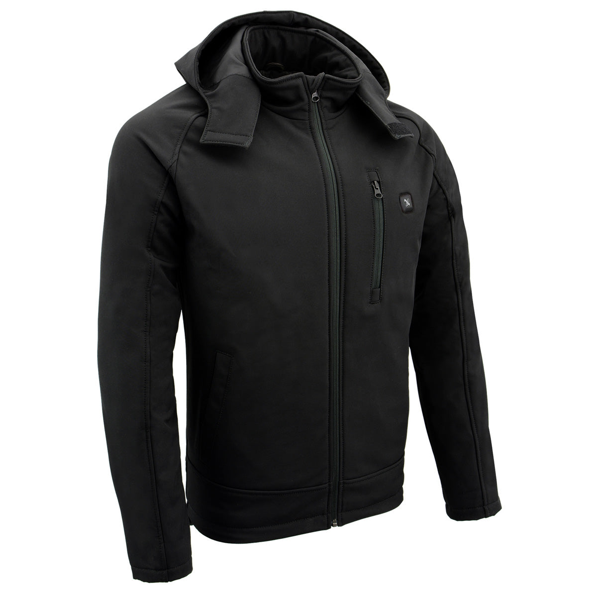 NexGen NXM1767SET Men's 'Ruffled' Black 'Heated' Soft-Shell Hooded Jacket (Rechargeable Battery Pack Included)