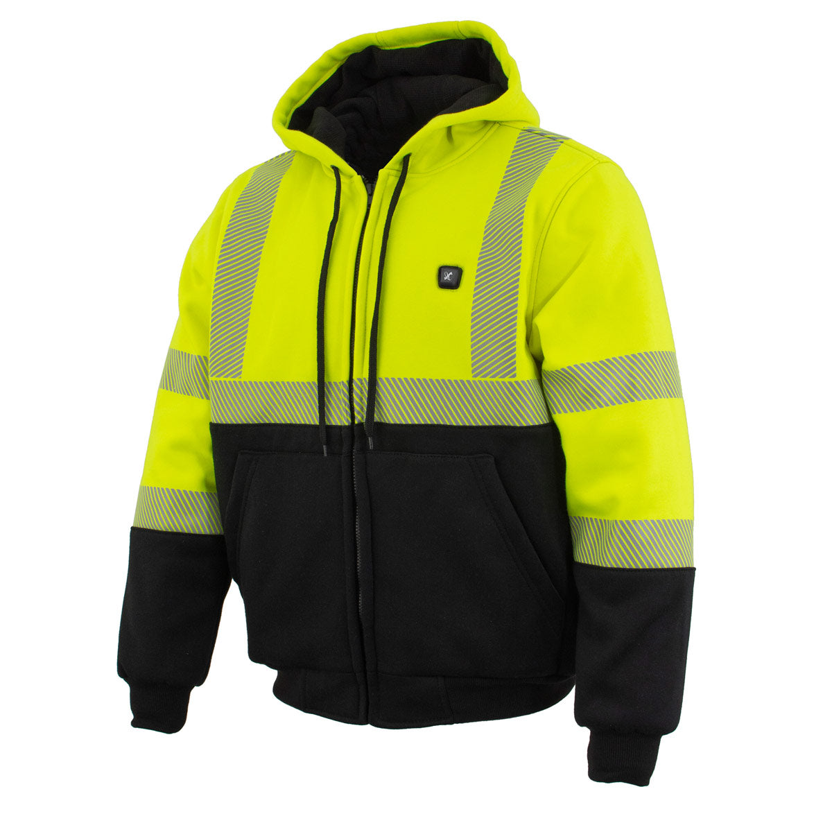 Nexgen Heat MPM1773SET Men's Heated High Visibility Work Hoodie, Neon Green Hi Vis Reflective Hoodie w/ Battery