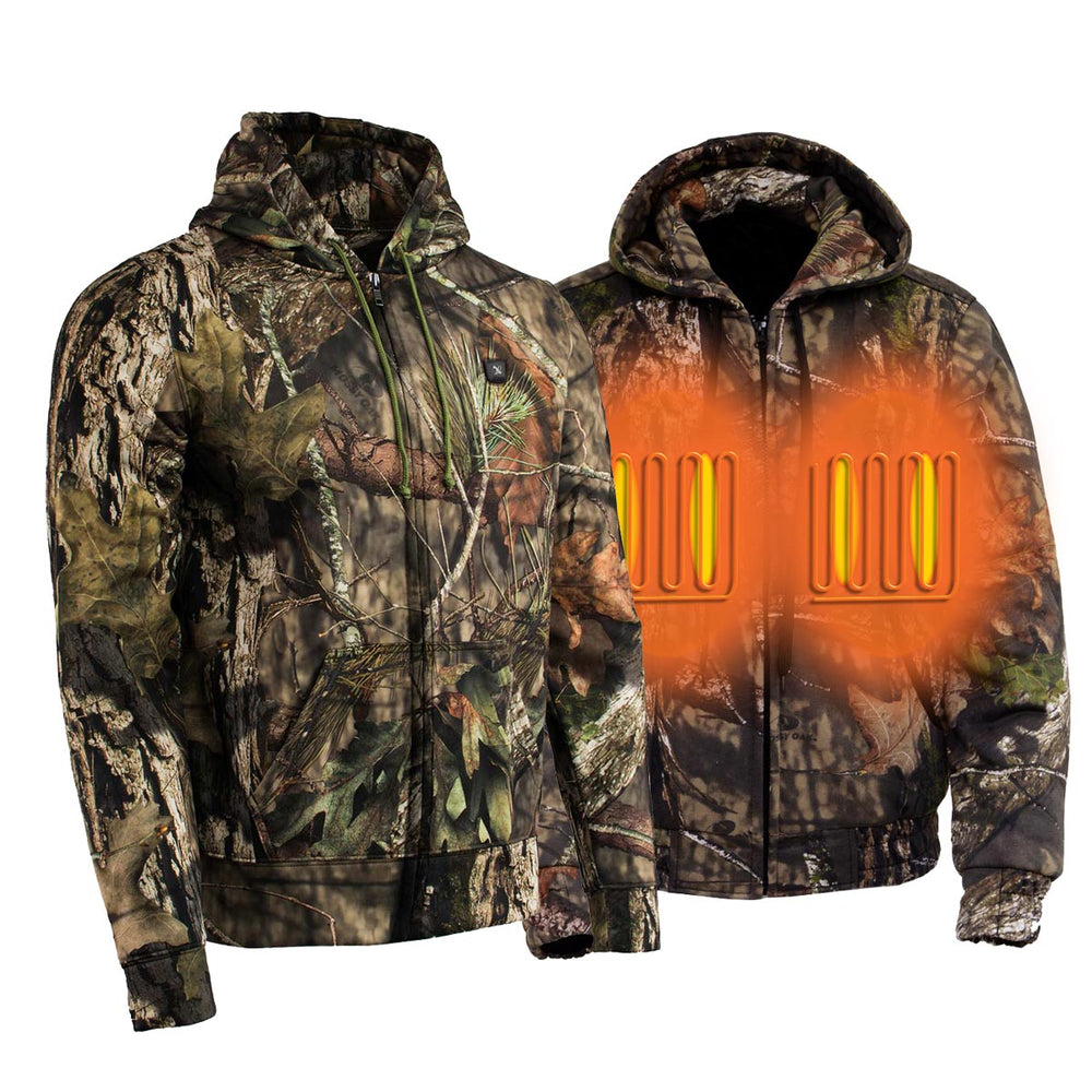 Nexgen Heat MPM1776SET Men's Camouflaged Heated Zipper Hoodies - Warming Camo Hoodie for Hunting w/ Battery