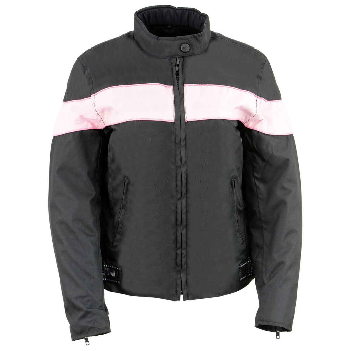 Milwaukee Leather SH2261 Women's Lightweight Black and Pink Textile Motorcycle Jacket with Reflective Piping