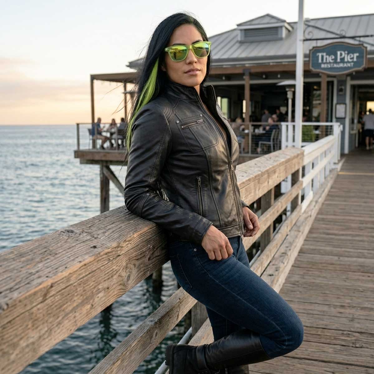 Milwaukee Leather SFL2800 Women's Racer Black Stand Up Collar Motorcycle Fashion Leather Jacket