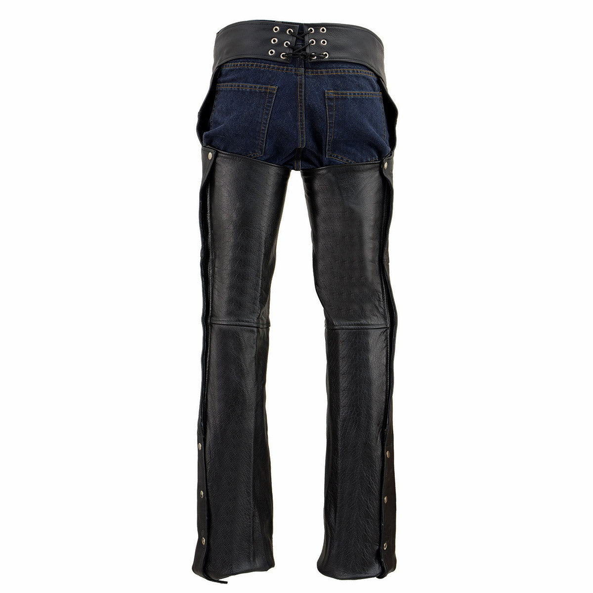 Milwaukee Leather SH1101TALL Men's Classic Black Motorcycle Riding Leather Chaps with Jean Pockets in Tall Sizes