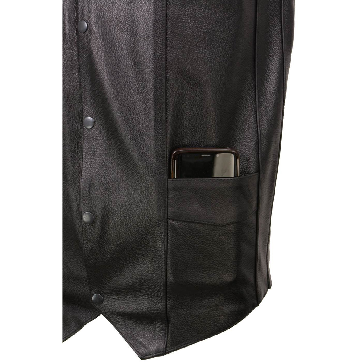 Milwaukee Leather SH1310Tall Men's Black Leather Classic V-Neck Motorcycle Rider Vest w/ Snap Button Closure
