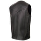 Milwaukee Leather SH1310Tall Men's Black Leather Classic V-Neck Motorcycle Rider Vest w/ Snap Button Closure