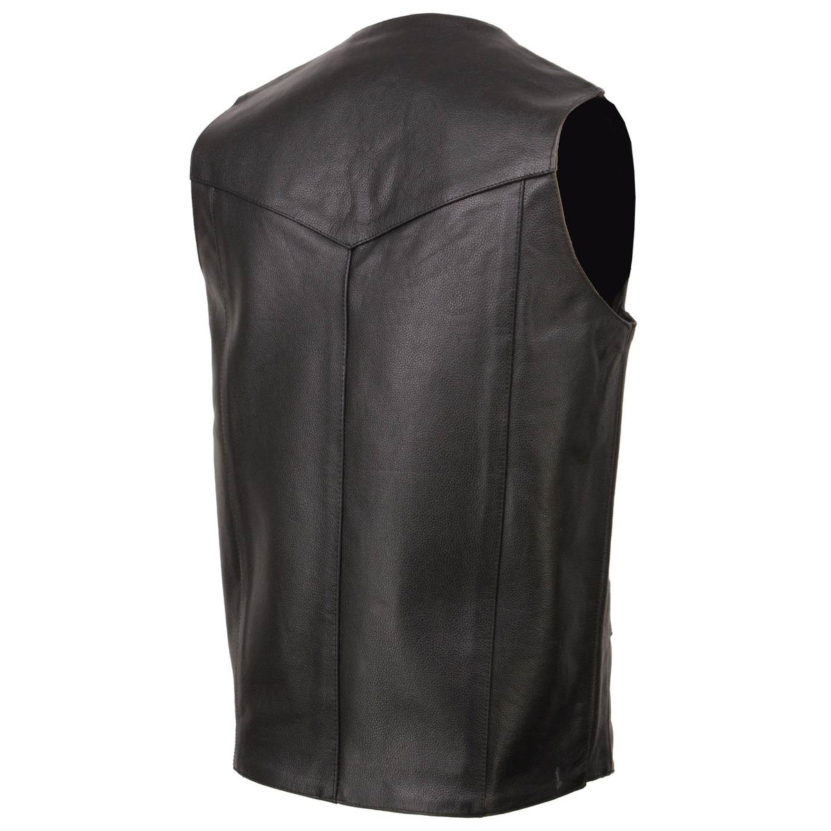 Milwaukee Leather SH1310Tall Men's Black Leather Classic V-Neck Motorcycle Rider Vest w/ Snap Button Closure