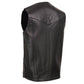 Milwaukee Leather SH1310Tall Men's Black Leather Classic V-Neck Motorcycle Rider Vest w/ Snap Button Closure