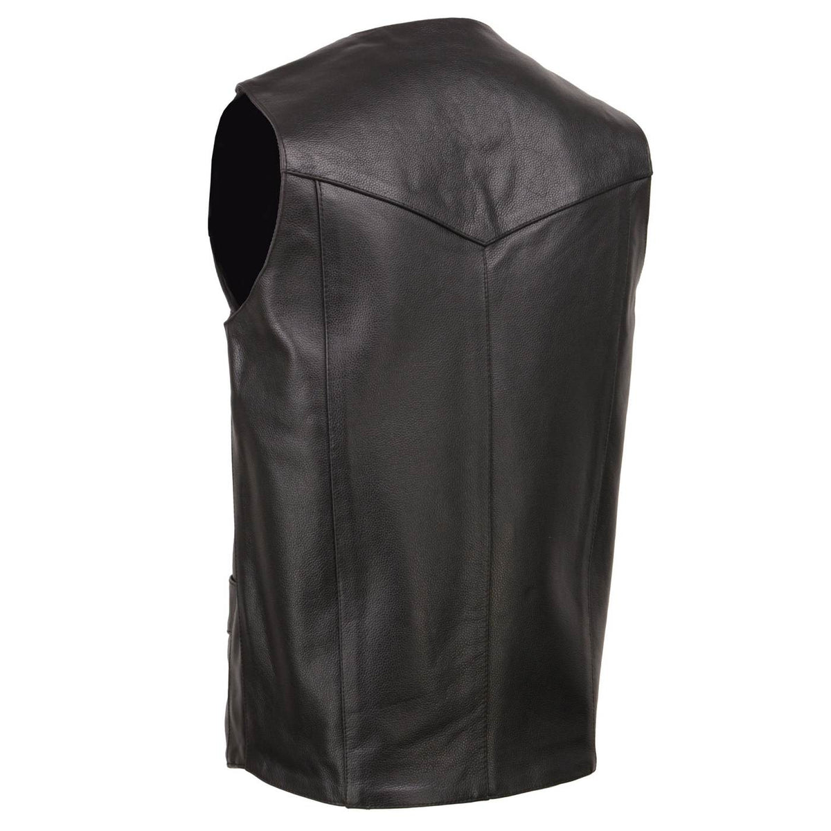 Milwaukee Leather SH1310Tall Men's Black Leather Classic V-Neck Motorcycle Rider Vest w/ Snap Button Closure