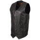 Milwaukee Leather SH1310Tall Men's Black Leather Classic V-Neck Motorcycle Rider Vest w/ Snap Button Closure