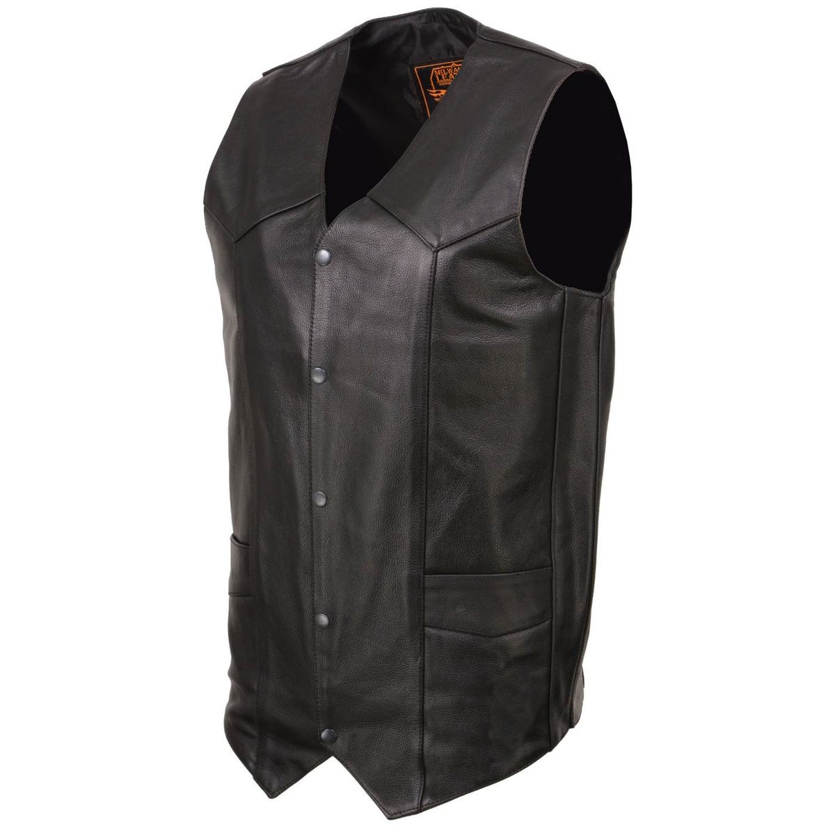 Milwaukee Leather SH1310Tall Men's Black Leather Classic V-Neck Motorcycle Rider Vest w/ Snap Button Closure