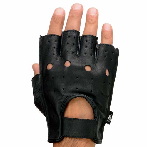 Milwaukee Leather SH195 Men's Black Leather Perforated Gel Padded Palm Fingerless Motorcycle Hand Gloves W/ ‘Open Knuckle’