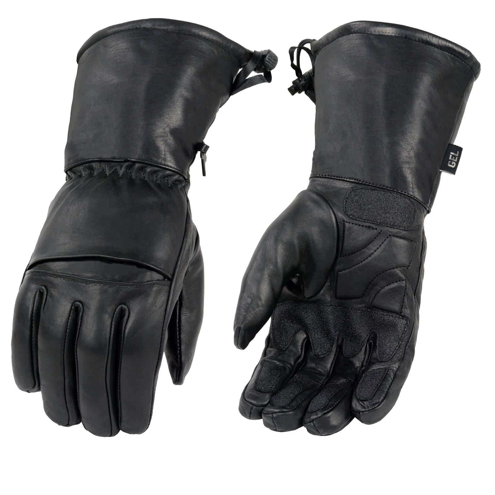 Milwaukee Leather Men's Black Gauntlet Motorcycle Hand Gloves-Black Leather Waterproof Gel Palm Soft Skin-SH292