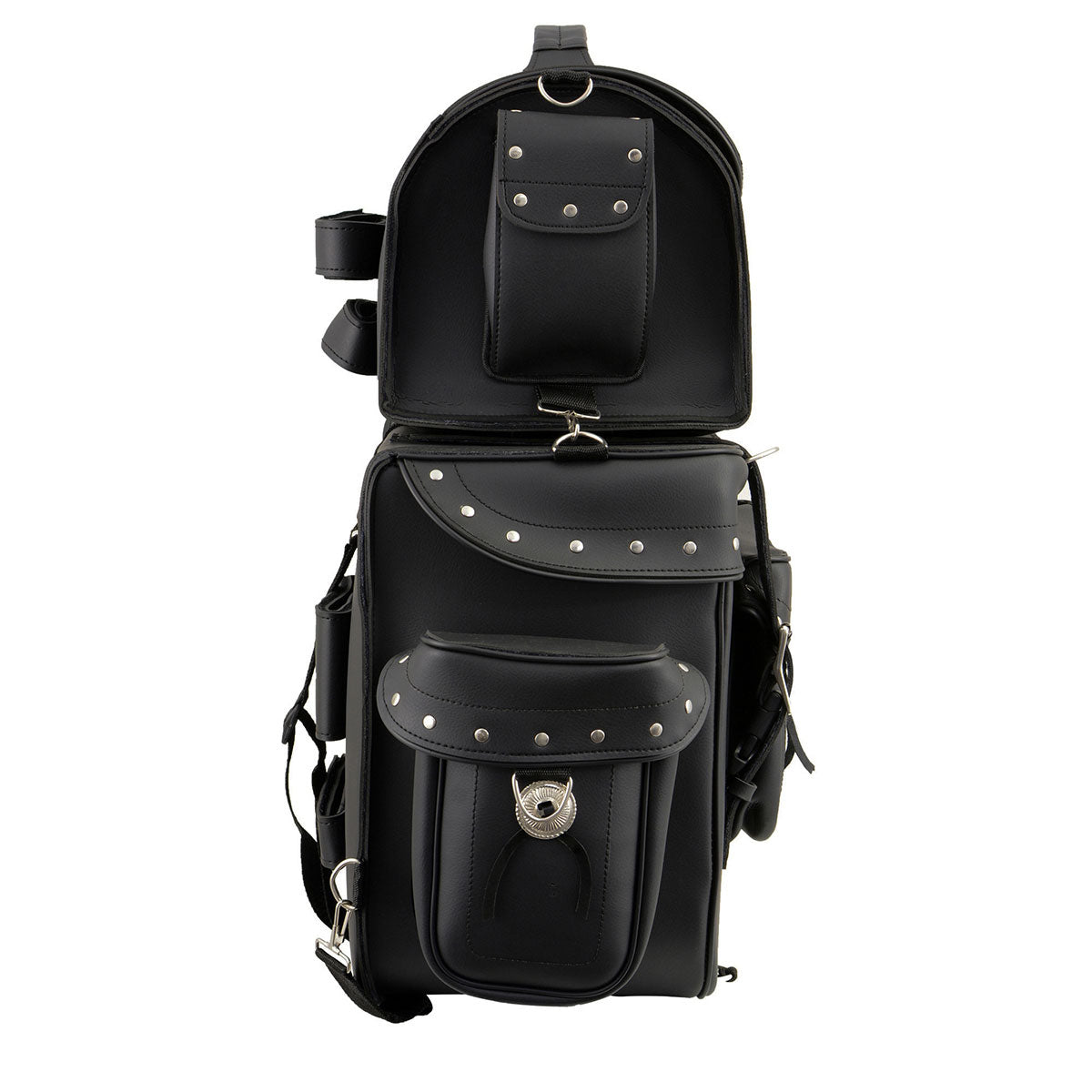 black leather backpack with silver milwaukee Milwaukee Leather SH660 Large Black 2-Piece PVC Motorcycle Touring Bag Pack