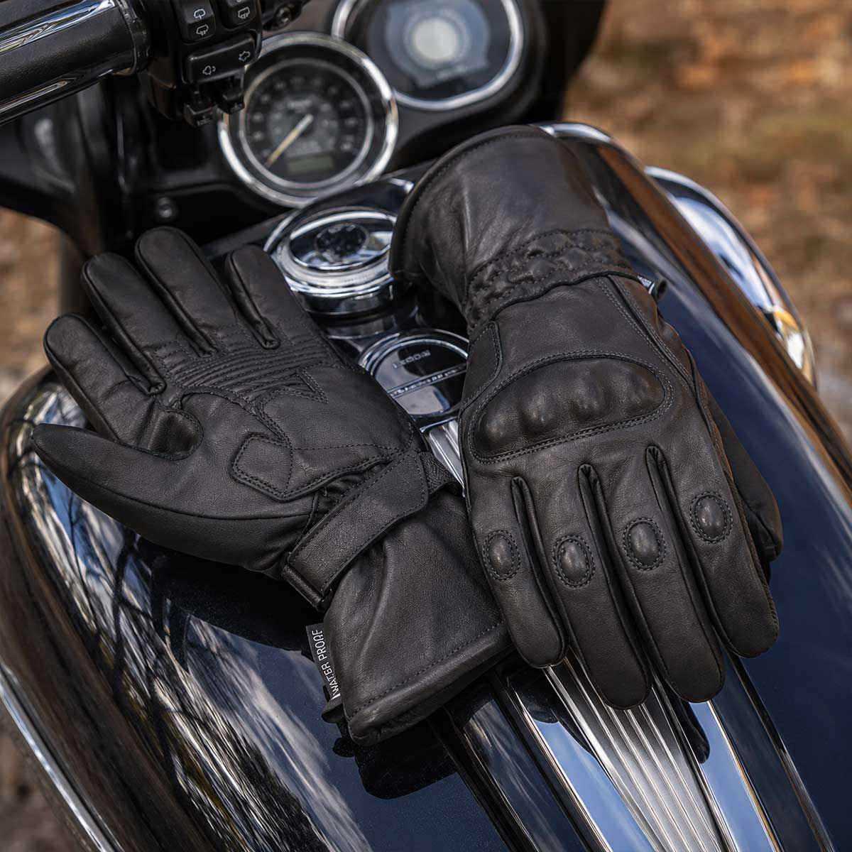 Milwaukee Leather SH815 Men's Black Leather Waterproof Gauntlet Gloves with Hard Knuckles