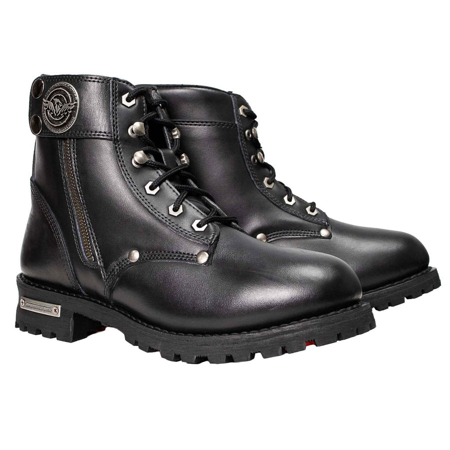 Milwaukee Leather Men's Sprocket Black Leather Lace-Up Motorcycle Boots - MBM9012