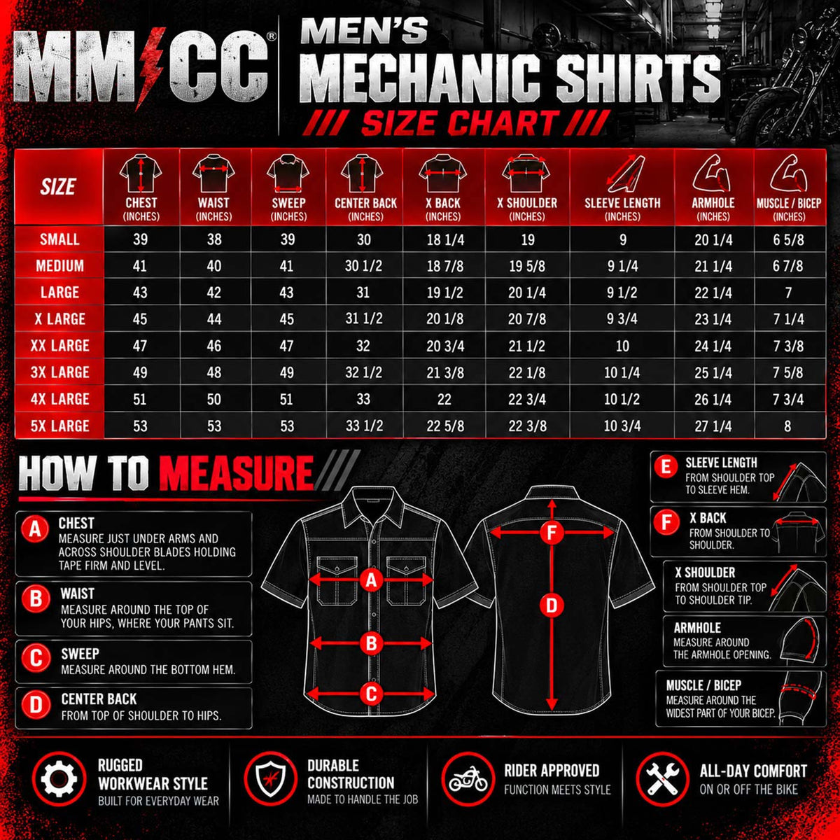 MMCC Men's Shift Line Mechanic Vented Work Shop Shirt - MDM11622