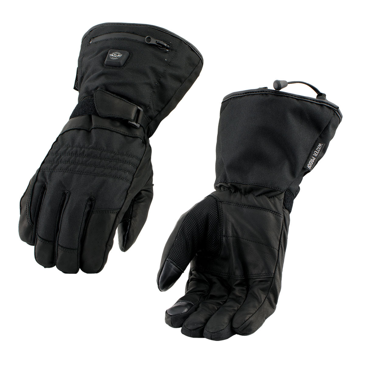 Nexgen Heat NXG17501SET Men’s Black Leather and Textile Heated Motorcycle Gloves w/Battery and Harness Wire