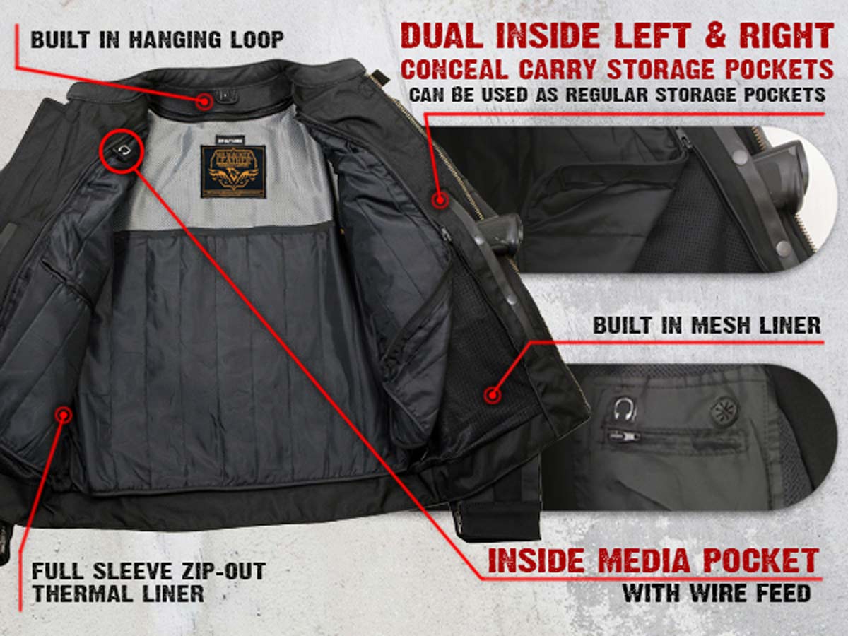 Milwaukee Leather LKM17014 Men's Matte Black Premium Leather Protective Motorcycle Racing Style Biker Jacket w/ CE Armor